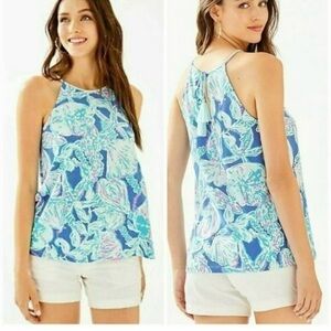 LILLY PULITZER Margot Tunic Top Blue Haven Pop Up Into The Deep shirt M Beach